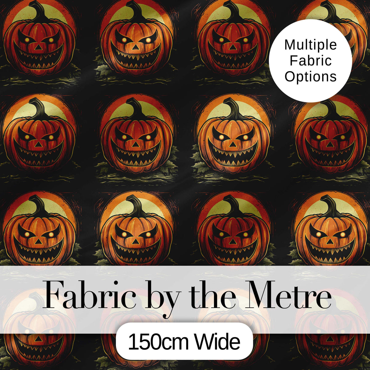 Classic Jack O Lantern Moonlit Leaves Halloween Seamless Pattern Digital Print Fabric by the Metre UK Sewing Quilting Textile