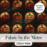 Classic Jack O Lantern Moonlit Leaves Halloween Seamless Pattern Digital Print Fabric by the Metre UK Sewing Quilting Textile