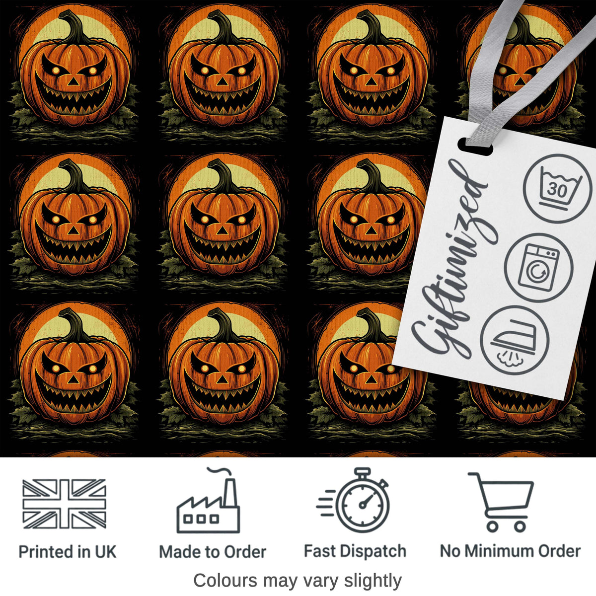 Classic Jack O Lantern Moonlit Leaves Halloween Seamless Pattern Digital Print Fabric by the Metre UK Sewing Quilting Textile