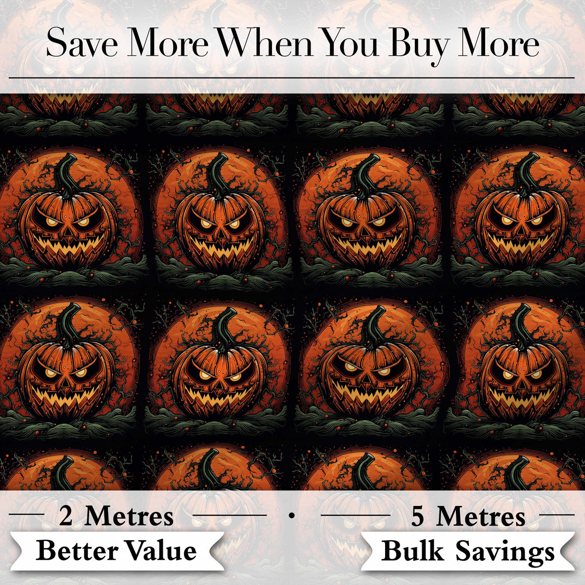 Spooky Pumpkin Moon Branches Dark Forest Halloween Seamless Pattern Digital Print Fabric by the Metre UK Sewing Quilting Textile