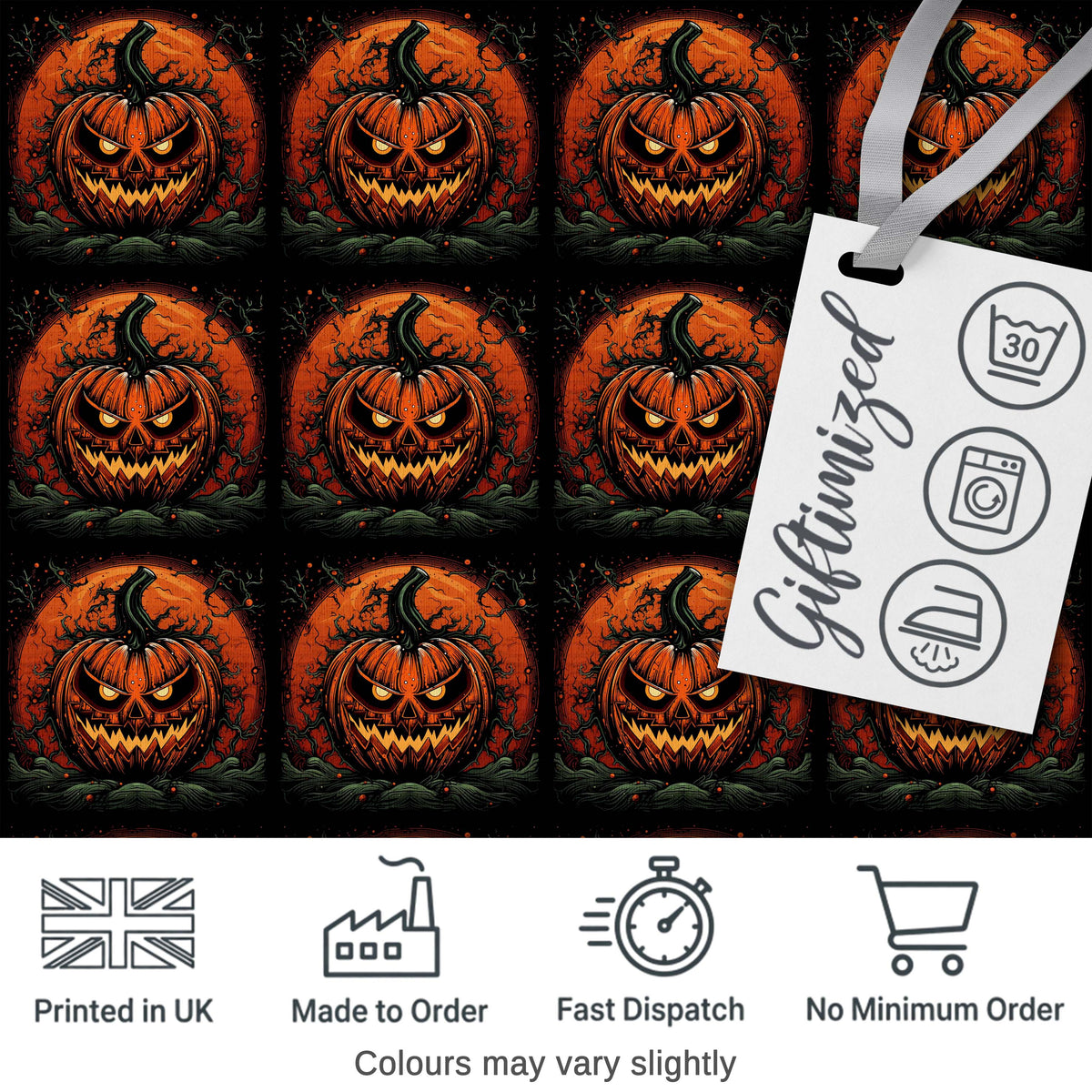 Spooky Pumpkin Moon Branches Dark Forest Halloween Seamless Pattern Digital Print Fabric by the Metre UK Sewing Quilting Textile