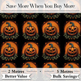 Cute Carved Pumpkin Leaves Black Background Halloween Seamless Pattern Digital Print Fabric by the Metre UK Sewing Quilting Textile