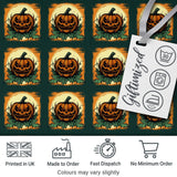Vintage Halloween Pumpkin Leaves Frame Dark Green Seamless Pattern Digital Print Fabric by the Metre UK Sewing Quilting Textile