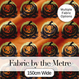 Spooky Jack O Lantern Orange Background Classic Halloween Seamless Pattern Digital Print Fabric by the Metre UK Sewing Quilting Textile