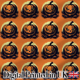 Spooky Jack O Lantern Orange Background Classic Halloween Seamless Pattern Digital Print Fabric by the Metre UK Sewing Quilting Textile