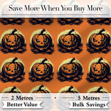 Spooky Jack O Lantern Orange Background Classic Halloween Seamless Pattern Digital Print Fabric by the Metre UK Sewing Quilting Textile
