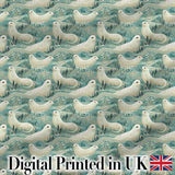 Elegant Swimming Seals in Ocean Waves Teal Decorative Seamless Pattern Digital Print Fabric by the Metre UK Sewing Quilting Textile