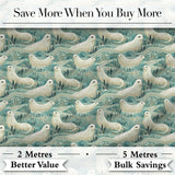 Elegant Swimming Seals in Ocean Waves Teal Decorative Seamless Pattern Digital Print Fabric by the Metre UK Sewing Quilting Textile
