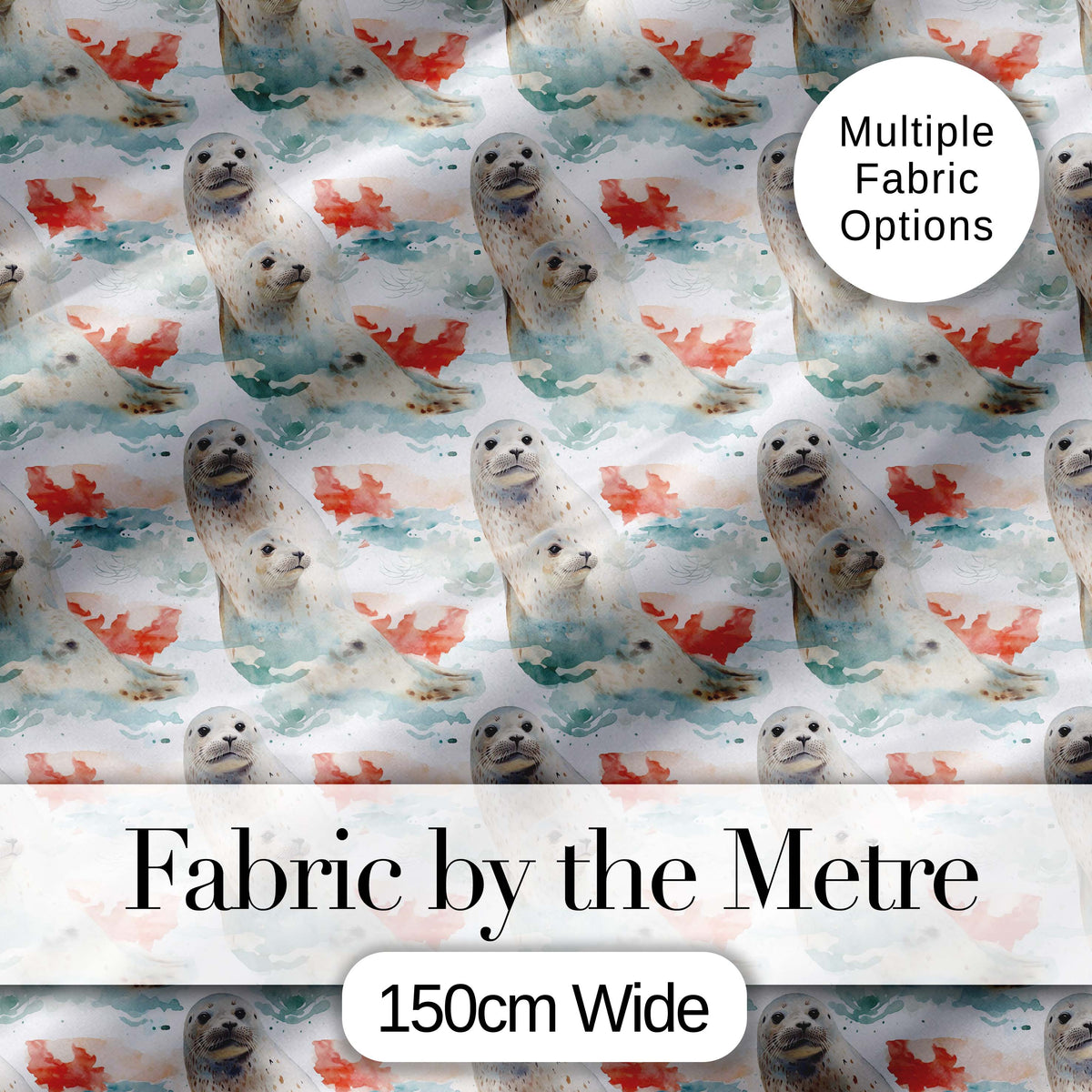 Watercolour Seal Pair with Soft Coral Splash Background Seamless Pattern Digital Print Fabric by the Metre UK Sewing Quilting Textile