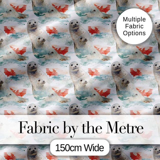 Watercolour Seal Pair with Soft Coral Splash Background Seamless Pattern Digital Print Fabric by the Metre UK Sewing Quilting Textile