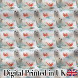 Watercolour Seal Pair with Soft Coral Splash Background Seamless Pattern Digital Print Fabric by the Metre UK Sewing Quilting Textile