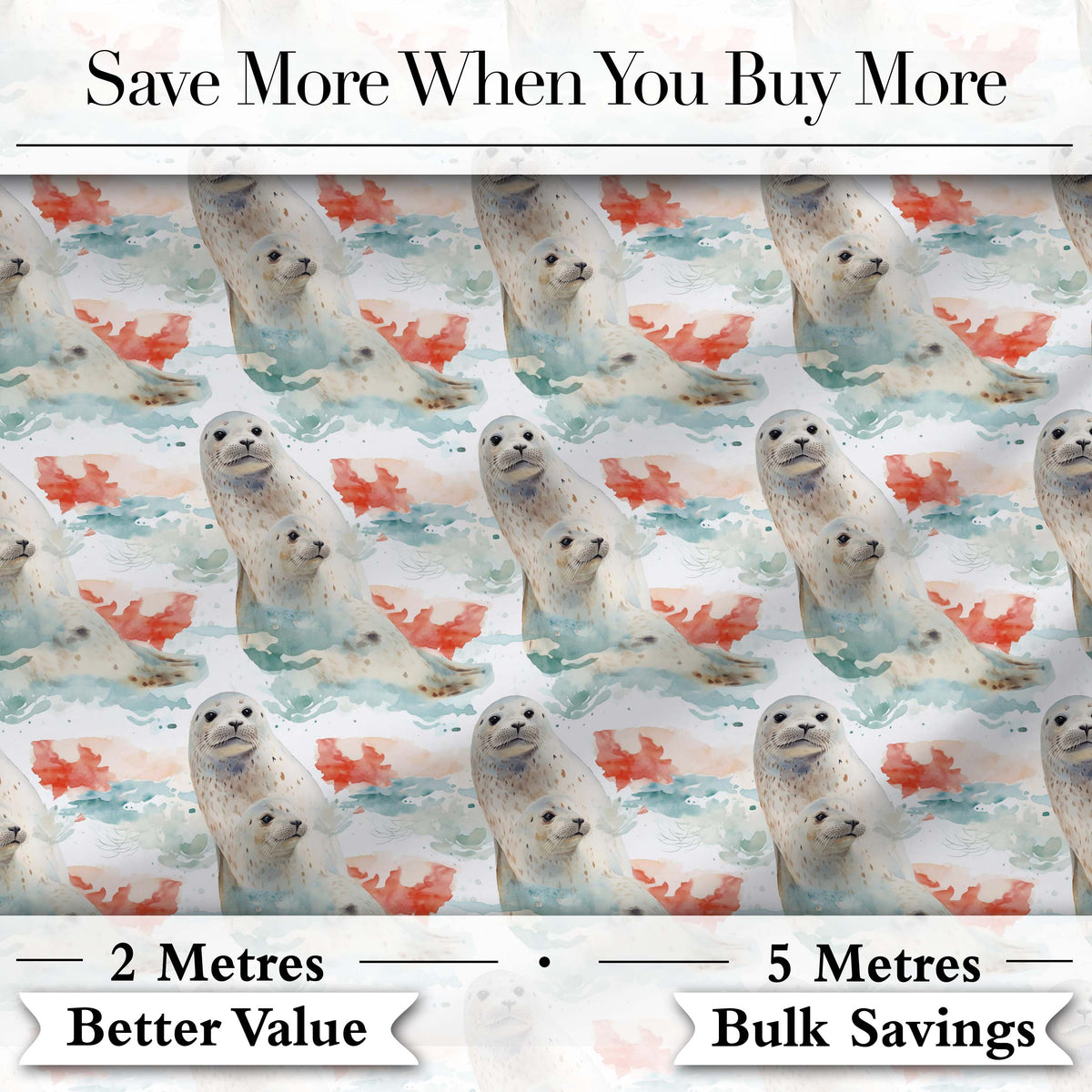 Watercolour Seal Pair with Soft Coral Splash Background Seamless Pattern Digital Print Fabric by the Metre UK Sewing Quilting Textile