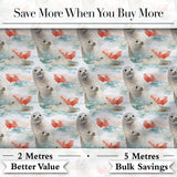Watercolour Seal Pair with Soft Coral Splash Background Seamless Pattern Digital Print Fabric by the Metre UK Sewing Quilting Textile