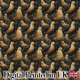 Golden Glowing Seals with Floral Night Background Seamless Pattern Digital Print Fabric by the Metre UK Sewing Quilting Textile