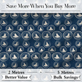Vintage Style Seal Cameo Medallion Navy Classic Seamless Pattern Digital Print Fabric by the Metre UK Sewing Quilting Textile