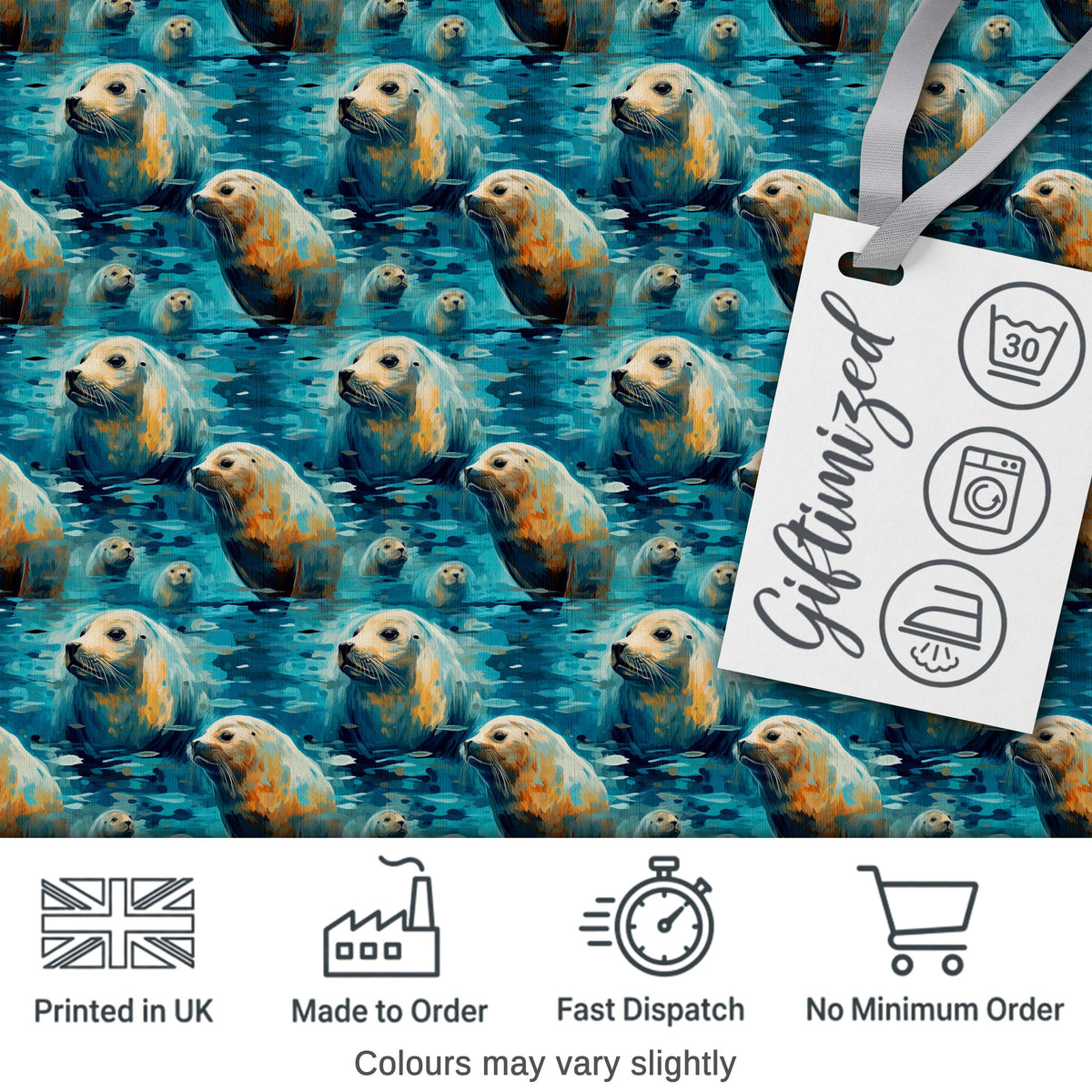 Minimalist Seal  with Botanical Motif Soft Neutral Seamless Pattern Digital Print Fabric by the Metre UK Sewing Quilting Textile