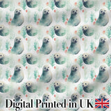 Painterly Seals Swimming in Deep Blue Ocean Artistic Seamless Pattern Digital Print Fabric by the Metre UK Sewing Quilting Textile