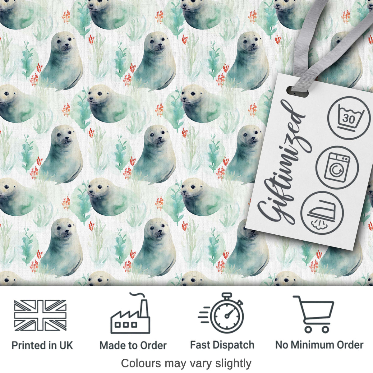 Painterly Seals Swimming in Deep Blue Ocean Artistic Seamless Pattern Digital Print Fabric by the Metre UK Sewing Quilting Textile