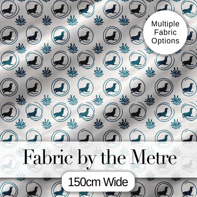 Soft Watercolour Seal Faces with Sea Plants Pastel Seamless Pattern Digital Print Fabric by the Metre UK Sewing Quilting Textile
