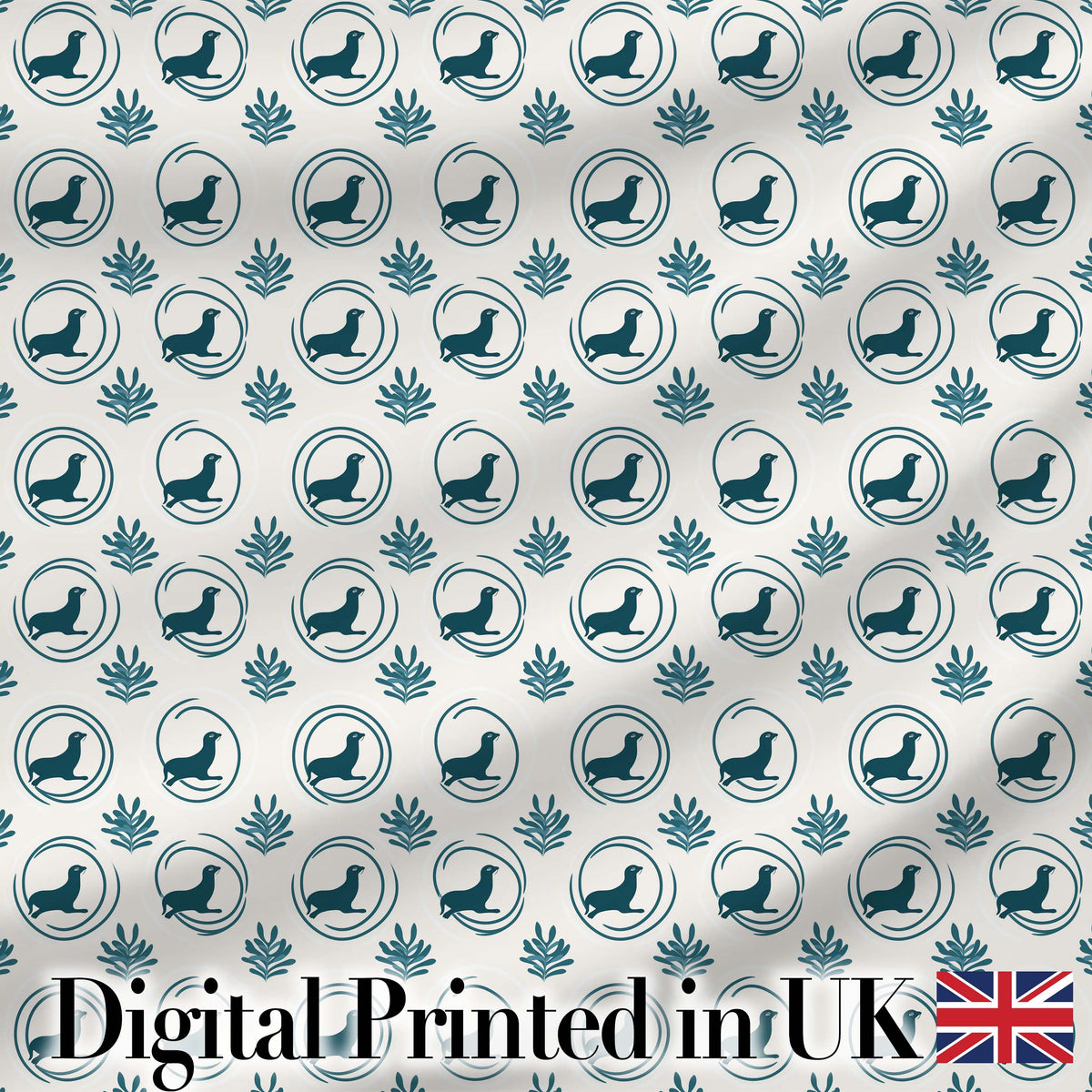 Soft Watercolour Seal Faces with Sea Plants Pastel Seamless Pattern Digital Print Fabric by the Metre UK Sewing Quilting Textile