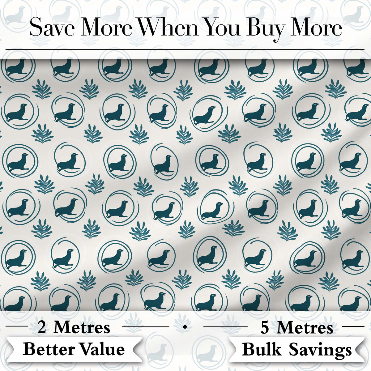 Soft Watercolour Seal Faces with Sea Plants Pastel Seamless Pattern Digital Print Fabric by the Metre UK Sewing Quilting Textile