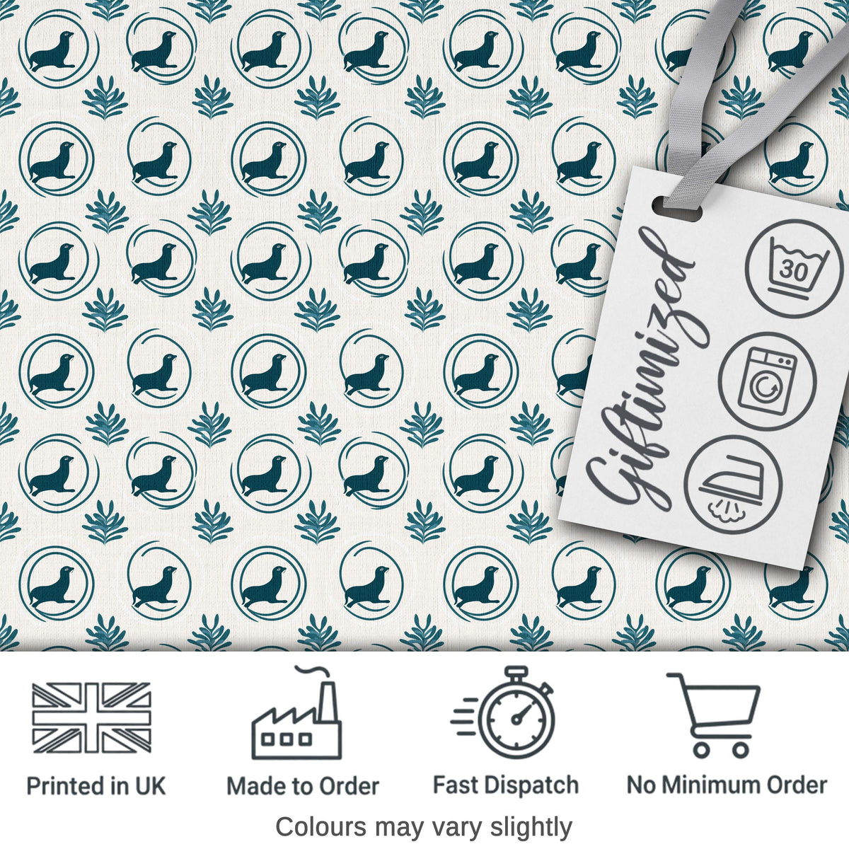 Soft Watercolour Seal Faces with Sea Plants Pastel Seamless Pattern Digital Print Fabric by the Metre UK Sewing Quilting Textile