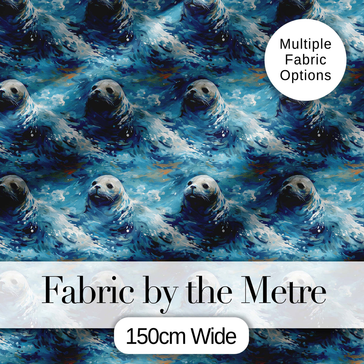 Simple Seal Silhouettes with Leaf Motif Clean Design Seamless Pattern Digital Print Fabric by the Metre UK Sewing Quilting Textile