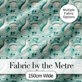 Decorative Stylised Seals with Swirl Ocean Motifs Teal Seamless Pattern Digital Print Fabric by the Metre UK Sewing Quilting Textile