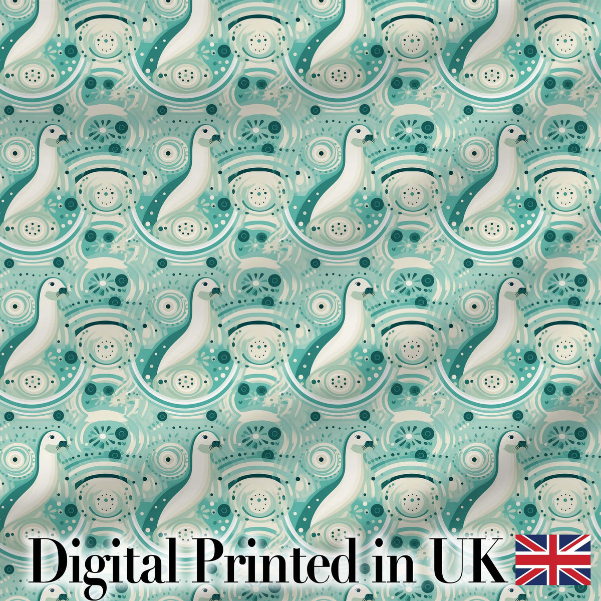 Decorative Stylised Seals with Swirl Ocean Motifs Teal Seamless Pattern Digital Print Fabric by the Metre UK Sewing Quilting Textile
