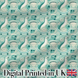 Decorative Stylised Seals with Swirl Ocean Motifs Teal Seamless Pattern Digital Print Fabric by the Metre UK Sewing Quilting Textile