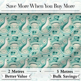 Decorative Stylised Seals with Swirl Ocean Motifs Teal Seamless Pattern Digital Print Fabric by the Metre UK Sewing Quilting Textile