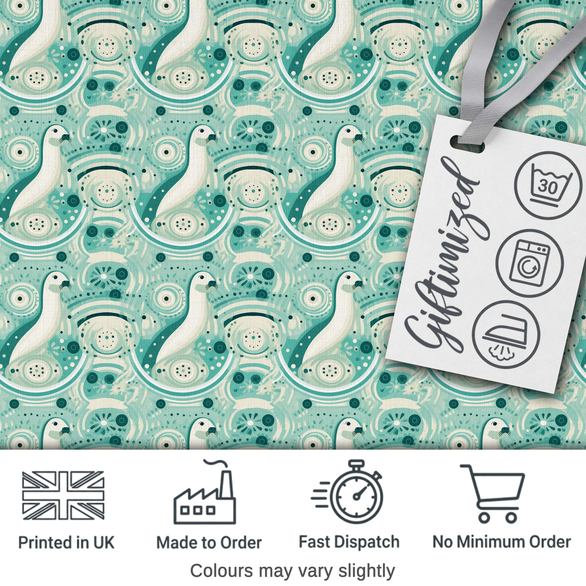 Decorative Stylised Seals with Swirl Ocean Motifs Teal Seamless Pattern Digital Print Fabric by the Metre UK Sewing Quilting Textile
