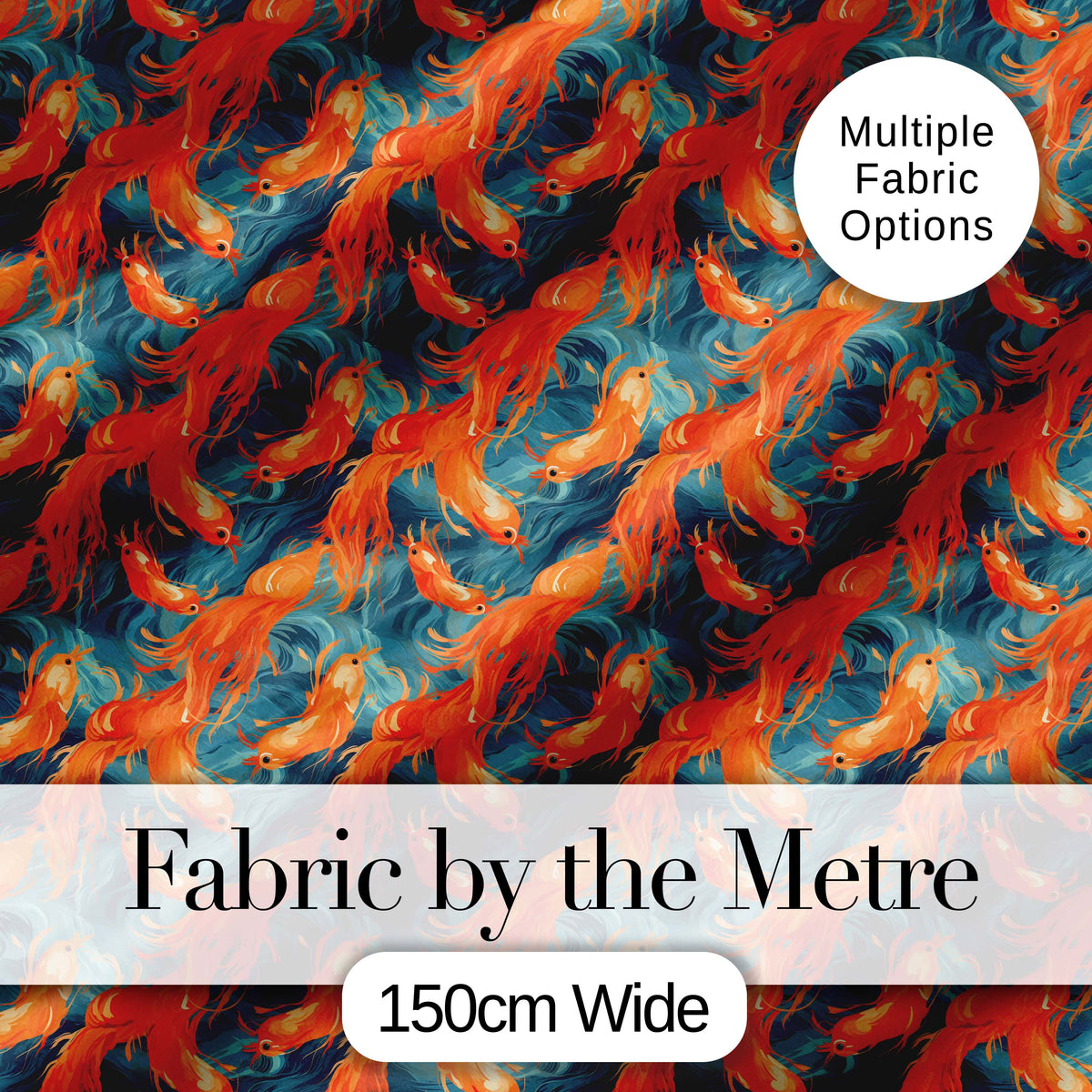 Cute Painterly Orange Shrimp with Flowing Ocean Waves Seamless Pattern Digital Print Fabric by the Metre UK Sewing Quilting Textile