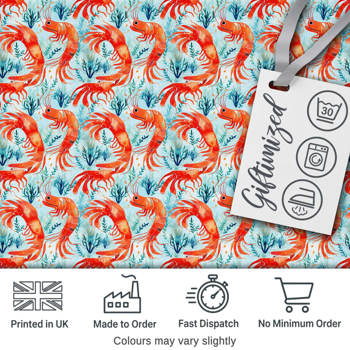 Cute LShrimp with Seaweed Botanical Design Seamless Pattern Digital Print Fabric by the Metre UK Sewing Quilting Textile