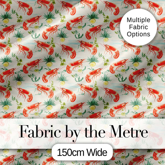 Cute Fresh Seafood Shrimp with Herbs and Citrus Seamless Pattern Digital Print Fabric by the Metre UK Sewing Quilting Textile