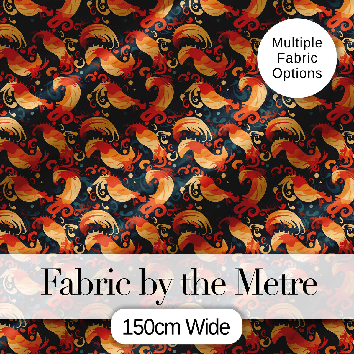 Ornate Orange Shrimp with Decorative Swirls Dark Seamless Pattern Digital Print Fabric by the Metre UK Sewing Quilting Textile
