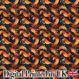 Ornate Orange Shrimp with Decorative Swirls Dark Seamless Pattern Digital Print Fabric by the Metre UK Sewing Quilting Textile