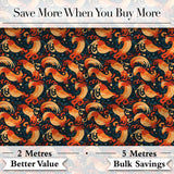 Ornate Orange Shrimp with Decorative Swirls Dark Seamless Pattern Digital Print Fabric by the Metre UK Sewing Quilting Textile