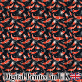 Graphic Red Shrimp on Dark Ocean Background Seamless Pattern Digital Print Fabric by the Metre UK Sewing Quilting Textile