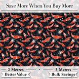 Graphic Red Shrimp on Dark Ocean Background Seamless Pattern Digital Print Fabric by the Metre UK Sewing Quilting Textile