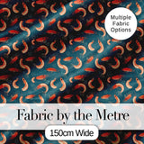 Playful Red Shrimp on Teal Ocean Seamless Pattern Digital Print Fabric by the Metre UK Sewing Quilting Textile