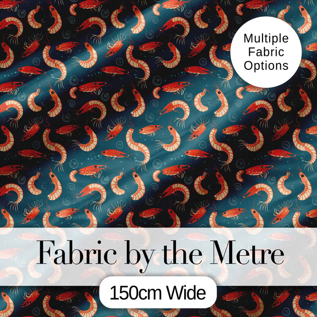 Playful Red Shrimp on Teal Ocean Seamless Pattern Digital Print Fabric by the Metre UK Sewing Quilting Textile