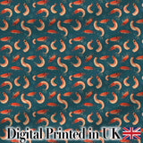 Playful Red Shrimp on Teal Ocean Seamless Pattern Digital Print Fabric by the Metre UK Sewing Quilting Textile