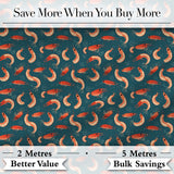 Playful Red Shrimp on Teal Ocean Seamless Pattern Digital Print Fabric by the Metre UK Sewing Quilting Textile