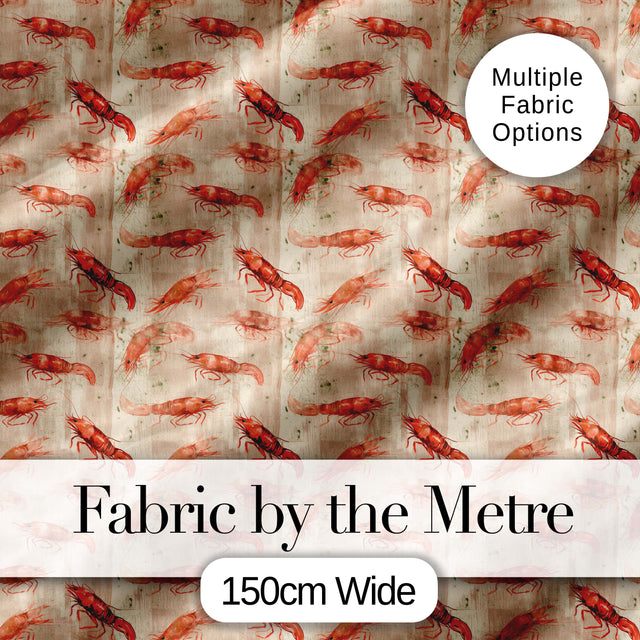 Rustic Watercolour Prawn on Textured Neutral Background Seamless Pattern Digital Print Fabric by the Metre UK Sewing Quilting Textile