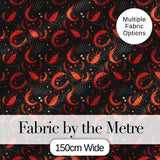 Bold Red Shrimp on Black with Flowing Ocean Lines Seamless Pattern Digital Print Fabric by the Metre UK Sewing Quilting Textile