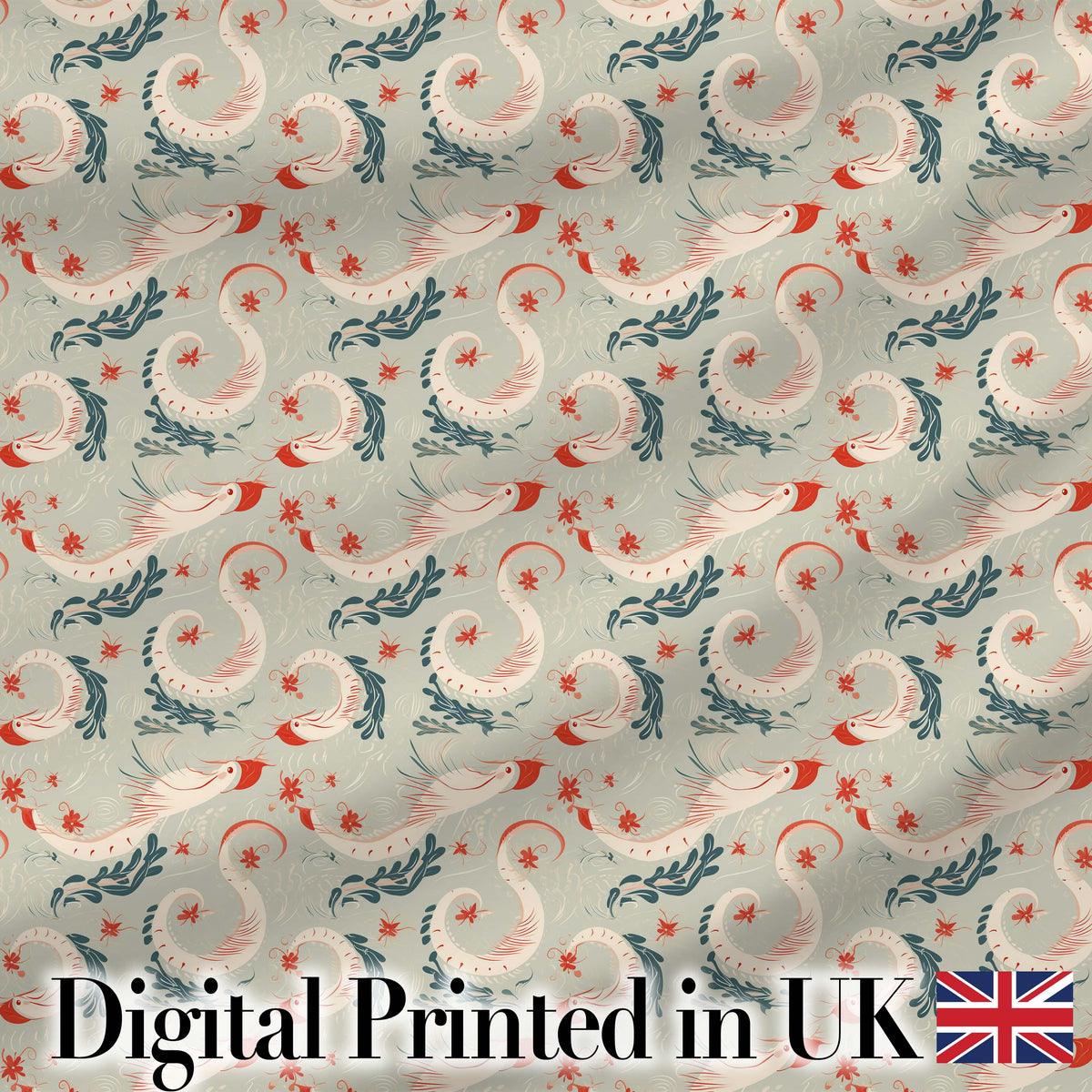 Elegant Koi Fish and Floral Swirl Pattern in Soft Tones Seamless Pattern Digital Print Fabric by the Metre UK Sewing Quilting Textile