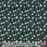 Elegant White Bell Flowers on Deep Botanical Background Seamless Pattern Digital Print Fabric by the Metre UK Sewing Quilting Textile