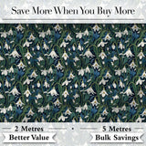 Elegant White Bell Flowers on Deep Botanical Background Seamless Pattern Digital Print Fabric by the Metre UK Sewing Quilting Textile