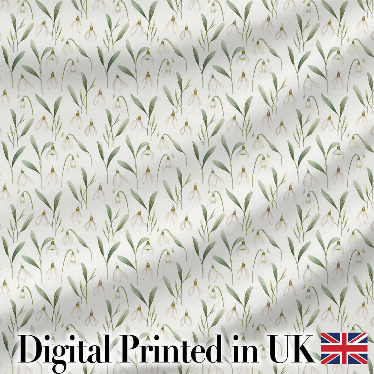 Minimalist White Bell Floral on Subtle Neutral Background Seamless Pattern Digital Print Fabric by the Metre UK Sewing Quilting Textile